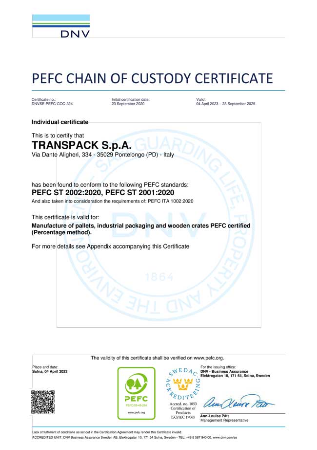 PEFC certification packaging Transpack